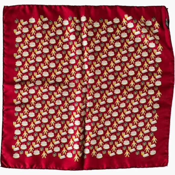 Chopard Red Silk Happy Birthday Pocket Square Scarf - Picture 3 of 6